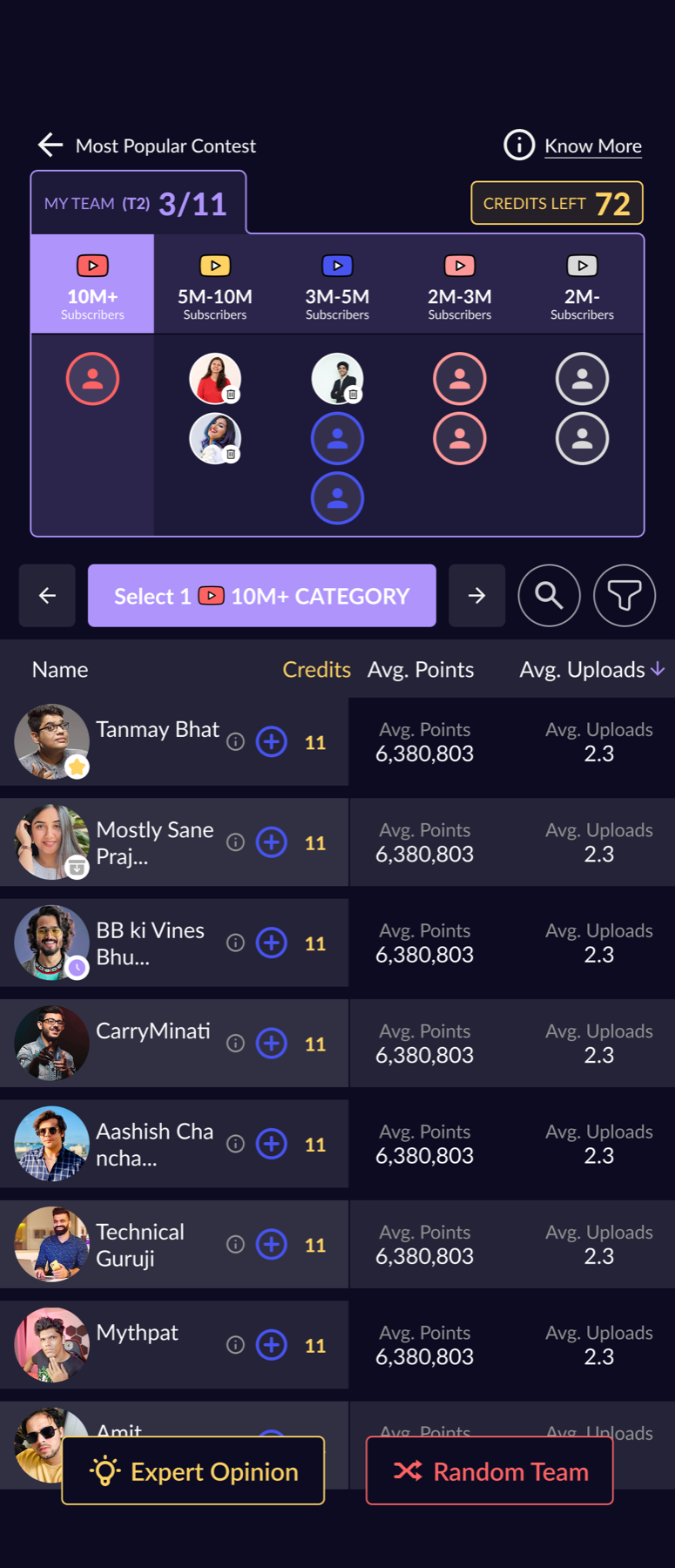 Floc creator team-selection screen